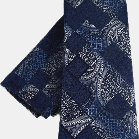Stacy Adams Men Tie Hanky Navy Royal Blue Charcoal Gray Silver Plaids & Checks - Picture 2 of 4